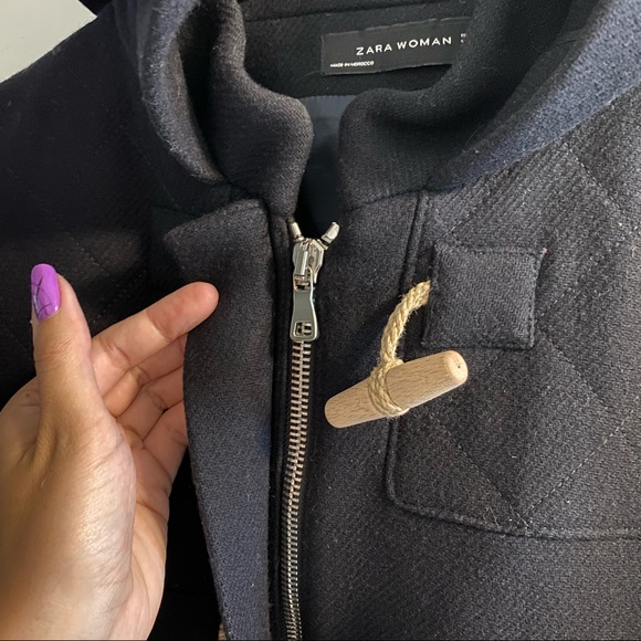 Zara Navy Wool Blend Toggle Hooded Jacket - Picture 2 of 15